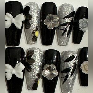 Black and Silver Nail hand painted Art Set